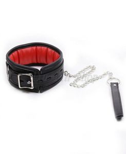 Red and Black Bondage Lined Leather Lockable Neck Collar Slave Restraint Belt Chain Traction Rope9451633