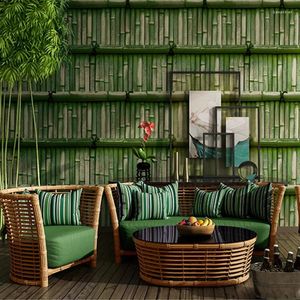 壁紙の壁紙緑の竹の中国のスタディルームの防水性パーソナライズされたコーヒーショップオフィスの装飾