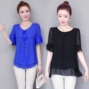 Women's Blouses Shirts Women Blouses Solid 2020 Summer New Short- Sleeve V-Neck Lace up Shirt Female Chiffon Womens Plus Size Tops Slim Clothing NS4544 240411
