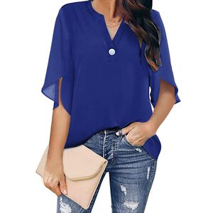 Top estivi da donna camicie casual manica corta v collo in chiffon camicetta elegante 2404111