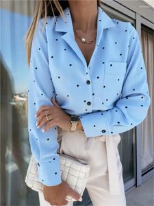 Women's Blouses Casual Office Lady Shirt 2024 Spring Autumn Long Sleeve Polka Dot Print Pocket And Tops Women White Shirts Top