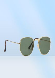 High Quality Mens Womens Hexagonal Sunglasses Irregular Eyewear Sun Glasses Gold Metal Green Glass Lenses 51mm6526004