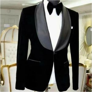 Herrenanzüge schwarze Samt Männer 2 Stücke Gentleman hochwertiger Anzug formelle Hochzeitsbräutigam-Partykleid Custom Blazer Jacke Hose