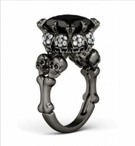 Brand Punk Jewelry Skull 10KT Black Gold Filled Demon Princess 5CT Black Sapphire Cocktail Wedding Bands Ring for Women Men61410838115594