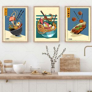 Poster de estilista japonês comida de cozinha pintando arte de parede vintage impressão ramen takoyaki imagens modernas sala de estar decoração de casa