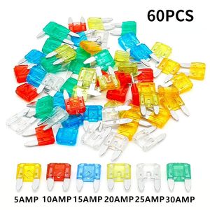 60PCS/セットカートラックヒューズアソートキットセット5A 10A 15A 20A 25A 30A混合ミニブレードヒューズバッグオートアクセサリー