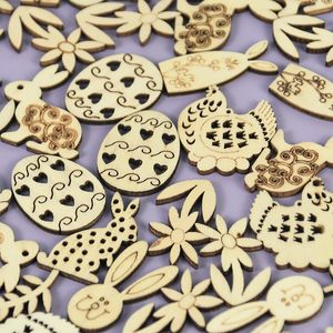 50/100pcs Wood Easter Egg Ornaments Bunny Wooden Chips Slices Rabbit DIY Hanging Pendant Painting Wooden Crafts Scrapbooking