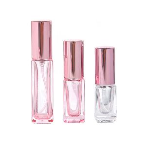 Jars 12pcs/lot 5ml 9ml Transparent Pink Glass Spray Bottle Sample Glass Vials Portable Perfume Atomizer Rose Gold Cap