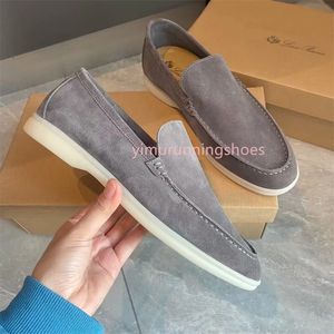 2024 Men's Casual Shoes LP Loafers Flat Low Top Suede Cow Leather Oxfords Loro Moccasins Summer Walk Comfort Loafer Slip On Loafer Rubber Sole Flats B1