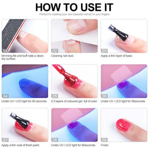 Manikyruppsättning nagellack med LED -nagellampa Semi permanent UV -lack Soak Off Gel Polish Nail Set Base Top Coat Nail Sets