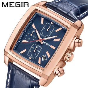Zegarek Megir Business Men Chronograph Na ręce na rękę Niezwykle markę zegarków wojskowych prostokątny kwarc skórzany sport sportowy 2028