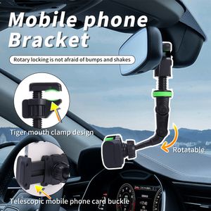 Universal Auto Rearview Mirror Mobile Phone Holder Multifunctional 360 Degree Rotatable Car Sun Visors Hanging Bracket Clip