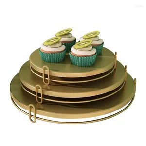 Placas Cupcake Stand Conjunto de 3 bolo de ouro de metal para a mesa redonda Stands Anniversary de celebração do casamento