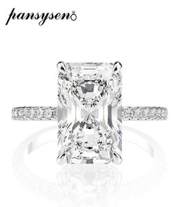 PANSYSEN Real 925 Sterling Silver Emerald Cut Created Moissanite Diamond Wedding Rings for Women Luxury Proposal Engagement Ring C9289425