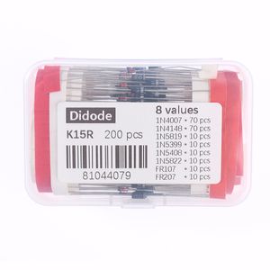 200PCS Diode Kit Schottky Diodes 1n4007 1n4148 1n5408 1n5819 1n5822 1n5399 Rectifier Diode Kit 8 Values Diodes with Box