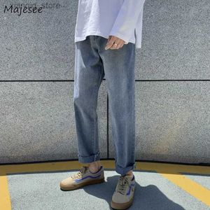 Men's Jeans Light Blue Jeans Men Korean Style dents All-match Spring New Pockets Design Ankle-length Simple Empire Denim Popular Casual L49