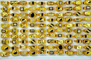100 Pcs Fashion Jewelry Mens Gold Color Enamel Rhinestone Rings Wholesale Mixed Lots Party Drop Ship Free LR4047 240403