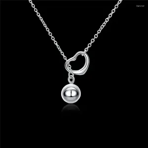 Chains Charm 925 Sterling Silver Necklaces Jewelry 18 Inches Fashion Exquisite Heart Solid Beads Necklace For Women Christmas Gifts