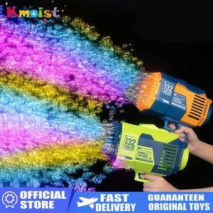 Sand Play Water Fun Bubble Gun 132 Holes Rocket Electric Bubble Machine With Light Toys For Kids Birthday Childrens Day Gifts Summer Outdoor Toy L47