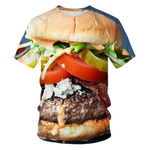 Food Graphic Burger Fries 3D Harajuku Print Fun Casual Men's And Women's Personality Hip Hop Street O-Neck Short Sleeve T-shirt