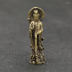 Dekoracyjne figurki mosiężne guanyin buddha wystrój domu miedź bodhisattva rzeźba posąg brązowy Ozdoby biurowe rzemiosło wisiorek odbiorczy