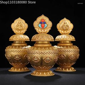 装飾的な置物18cm銅Ksitigarbha Yellow Jambhala Treasure Bottle Mani Vase Statue Tibet Buddhism 8縁起の良い富