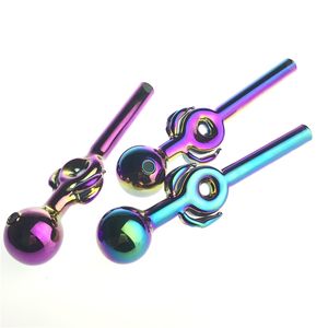 5.8 Inch Oil Burner Glass Pipe 30mm Big Ball Bowl 12mm Straw Tube Flower Metallic Luster Color Glass Oil Burner Hand Smoking Pipes