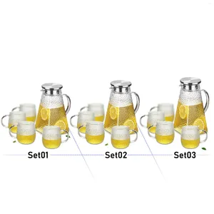 Teware setleri 5 arada 1 ısıya dayanıklı dövülmüş cam çay seti - Pot su sürahi suyu paslanmaz çelik kapaklı su ısıtıcısı 4pcs 400ml bardak