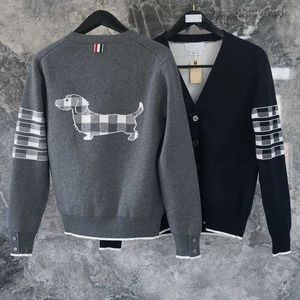 Tb Correct Version Dog Pattern Jacquard Four Bar Knitted Cardigan Unisex College Fairy Style Versatile