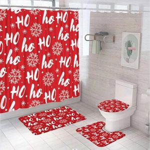 Shower Curtains 4Pcs Christmas Decor Curtain Set Non-Slip Rug Toilet Lid Cover Bath Mat Xmas HO Snowflake Red Bathroom Fabric Screen Home