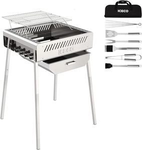 ICECO Charcoal Grill With Grill Accessories Portable BBQ Grill Stainless Steel Folded Height-Adjust Camping Grill Smoker Gril 240329