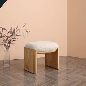 Home Living Room Furniture Modern Simple Makeup Stool Lamb Cashmere Solid Wood Stools Shoe Changing Stool Footstool Lounge Chair