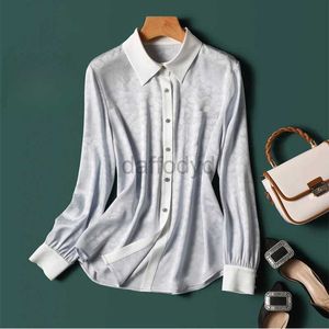 Women's Blouses Shirts Satin Printed Womens Shirts New Silk Vintage Blouses Loose Spring/Summer Polo Neck Ladies Clothing Long Sleeves Fashion Tops 240411