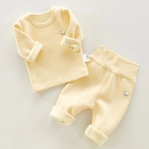 ブルマー2 stks/set kids kleding solid lange mouwen tshirt broek voor baby jongens meisjes peuter winter zachte klingingkinderen kding p