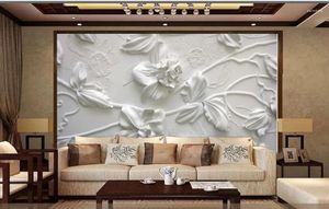 壁紙シンプルなヨーロッパのエレガントな白い花3D壁画の壁紙リビングルームの古典的な壁