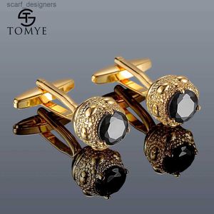 Cuff Links Men Cufflinks TOMYE XK20S009 High Quality Luxury Black Zircon Golden Silver Color Round Buttons Formal Dress Shirt Cuff Links Y240411