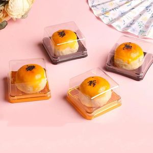 Geschenkverpackung 50pcs Mini Cake Box Dessert Verpackung Plastikbehälter Tabletts transparente Backpackungsschachteln Hochzeitsfeier Süßigkeitsbedarf