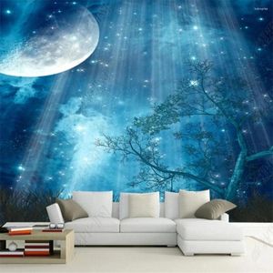 Duvar Kağıtları 3D Stereoskopik Duvar Kağıdı Güzel Yıldızlı Gökyüzü Büyük Ağaç Gece View TV Oturma Odası Arka Plan Duvar