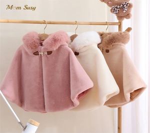 Baby Girl Cloak Faux Fur Winter Infant Toddler Child Princess Hooded Cape Fur Collar Baby Outwear Top Warm Clothes 18Y 2109022713332