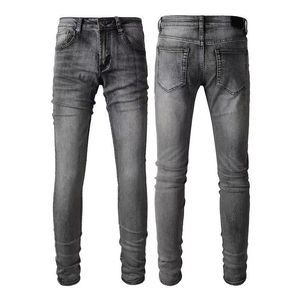 High Street Modemarke Dark Grey Basic Jeans Männer Vintage Old Stretch Slim Slim Foot Hosen mit allen modischen langen Hosen