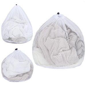 Bolsas de lavanderia 3pcs Roupas de bebê de rede de poliéster brancos com cordão de brinquedos de brinquedos malha grossa