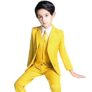 Spodnie żółtą marynarkę dla chłopców sukienka zestaw 4 sztuki kurtka+kamizelka+spodnie+muszka dzieci formalna kurtka do mokretów w wysokim rozmiarze 100180 cm