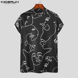 Summer Men Tam camiseta impressão de gola alta de gola alta de manga curta Tee masculina magra 2023 Streetwear casual elegante Camisetas S-5xl Incerun