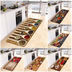 Creative Kitchen Floor Mats Vegetable Fruit Cooking Vintage Brown Wood Board Pattern Modern Long Carpet Home Decor Non-slip Rug