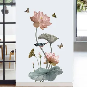 Fönsterklistermärken lotus vägg för vardagsrum sovrum tapeter dekorationer självhäftande vattentätt blommakök diy pvc dekaler