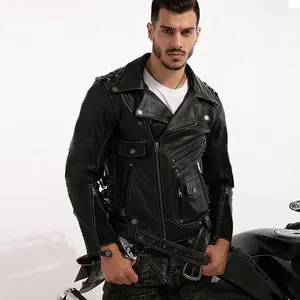 Herrenjacken Männer Model Motorrad PU Leder Jacke Winter Herren coole Reißverschlüsse Taschen Schichten EU Größe