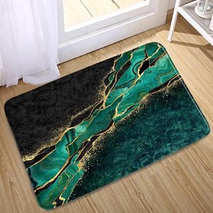 Bath Mats Turquoise Marble Texture Kitchen Mat Abstract Cracked Mixed Gold Line Stripe Modern Art Rug Floor Hoom Decor Carpet
