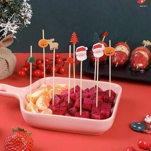 Party Decoration 100Pcs Halloween Disposable Bamboo Toothpick Pumpkin Buffet Cake Fruit Fork Skewers For Christmas Decor Cocktail Picks