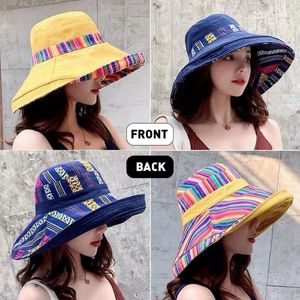 Berets Double-Sided Bucket Hat All-match Sunscreen Big Brim Panama Basin Cap UV Protection Fisherman Four Seasons