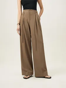 Women's Pants FSLE Designad Pendling Straight Casual For Women 2024 Spring Midje Drawstring Long Trousers Female 24FS11109